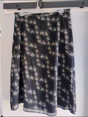 J. Crew Black and White Vine-Print Midi Skirt